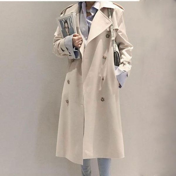 

women's trench coats 2021 autumn women korean british wind side slit temperament windbreaker female long over the knee casual coat d010, Tan;black