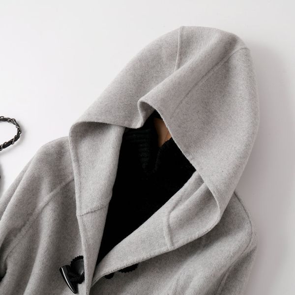 

wet with hoodie female cashmere coat long korean winter double face soft woolen jacket, Black;brown