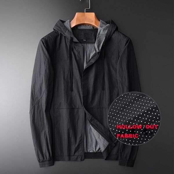

men's jackets thin mens luxury hollow out hooded and coats plus size 3xl 4xl casaco masculino slim fit man, Black;brown