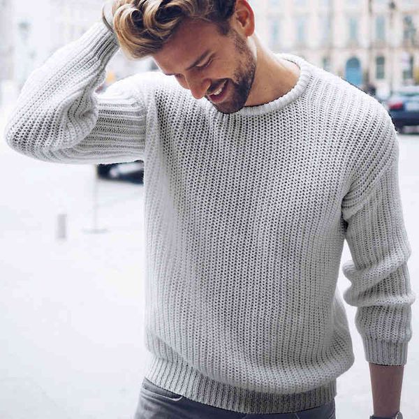 

2020 autumn and winter new men's pullover casual jumper solid color knitted, Black