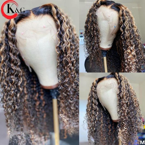 

highlight t-part lace front human hair wigs curly 150% density with baby brazilian middle ratio non-remy1, Black;brown