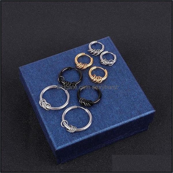 

jewelry hoop & hie 1pc hip-hop hipster rock punk gothic titanium steel mens round earrings circle for women men lover drop delivery 2021 pdj, Golden;silver