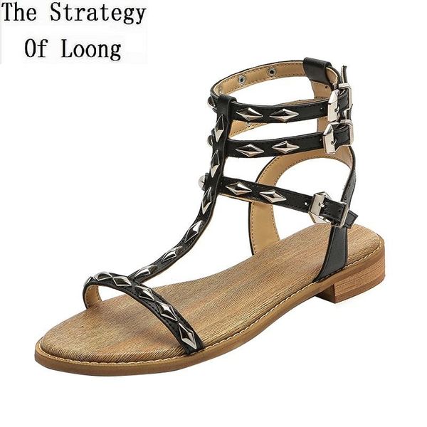 

summer fashion wild simple women rivet multiple buckles belt open toe hollow sandals ladies peep gladiator shoes 20210207, Black