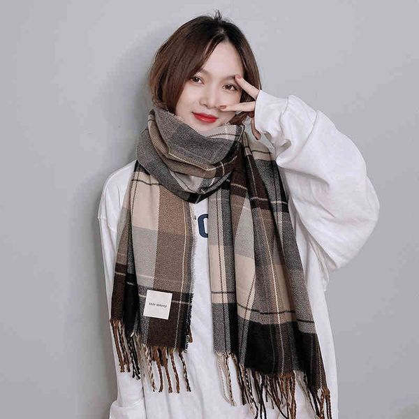 

brand women's cashmere shawl winter warm plaid cloak thick blanket fringed scarf holiday gift, Blue;gray