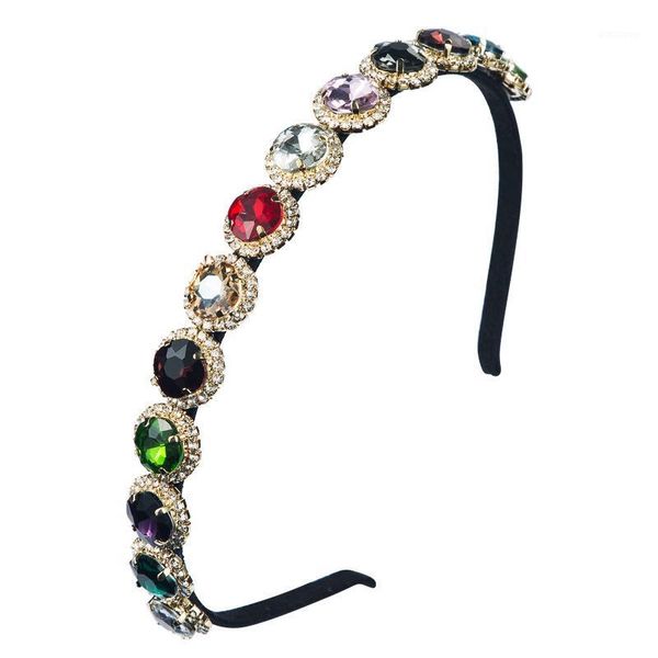 

retro baroque creative hair accessories women bling coloured glass rhinestone headband girls' thin bezel fashion show ornaments1