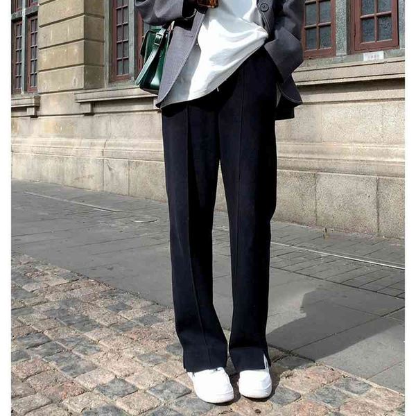 

women's pants & capris open-ended fork mop floor show thin female drape spring han edition of high-waisted for loose materi, Black;white