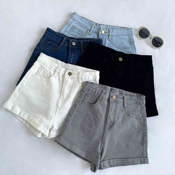 

feynzo casual blue denim shorts women high waist buttons pockets slim fit shorts summer beach streetwear jeans, White;black