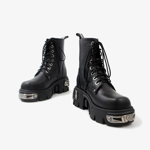 

boots punk style platform women ankle women's motorcycle boot fashion ladies chunky shoes metal decor black big size 41 43 44