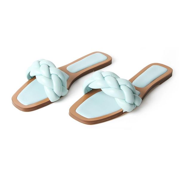 

women slides square toe weave low heel slippers brand designer summer outdoor slipper beach flat sandals, Black