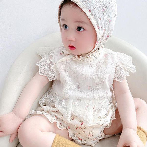

jumpsuits 0-3t born kid baby girl flower clothes summer short sleeve lace floral romper elegant cute princess body suit outfit jumpsuit, Blue