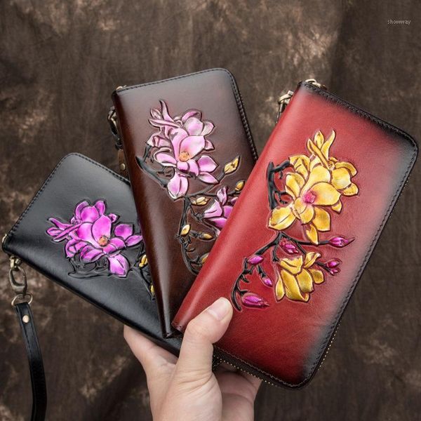 

wallets embossed women printing clutch wallet zipper bag female id s clips floral genuine leather long purse wrist money bags1, Red;black