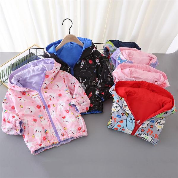 

jackets autumn 2021 boys and girls thick coats on both sides wearing warm casual print children's, Blue;gray