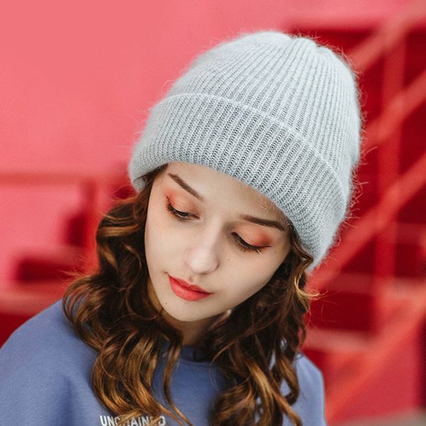 

angolan rabbit fur knitted wool hat female autumn and winter tide korean wild ins knitting sweet and cute, Blue;gray