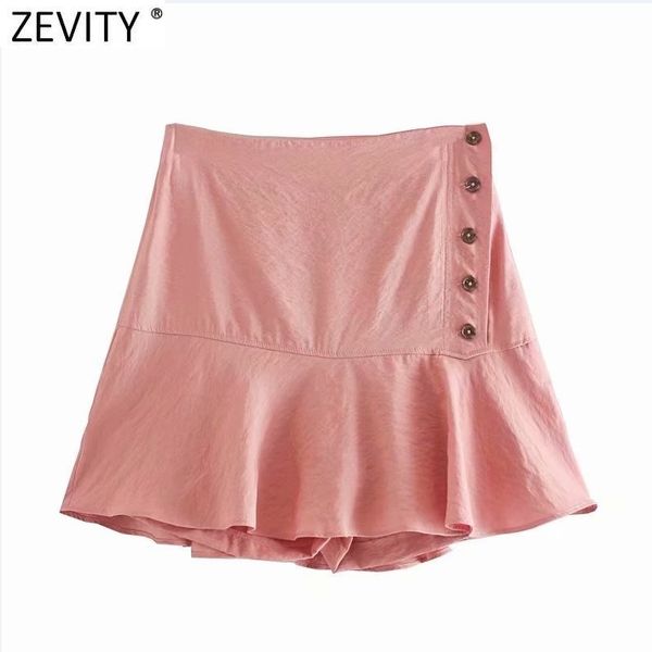 

zevity women sweet side breasted solid color casual slim shorts skirts female chic hem ruffle pantalone cortos qun736 210419, White;black