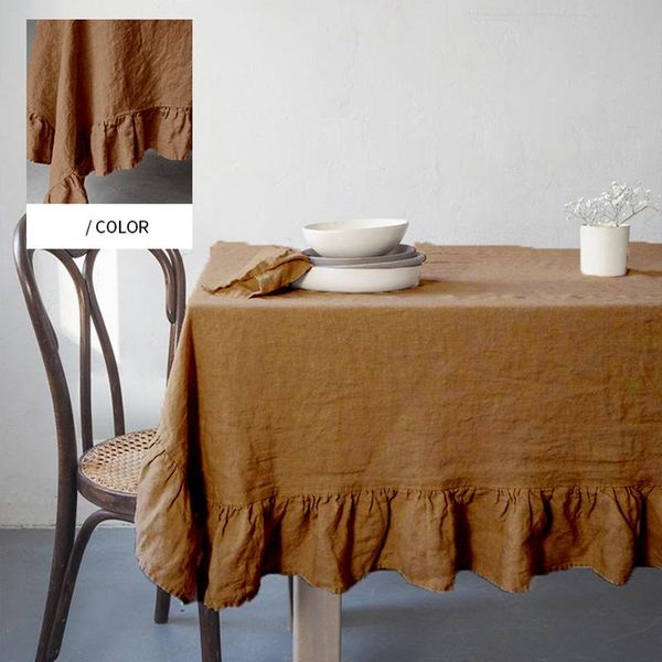 

table cloth pastoral style plain 100% linen for el wedding dining birthday christmas dec flax flounces cover flag