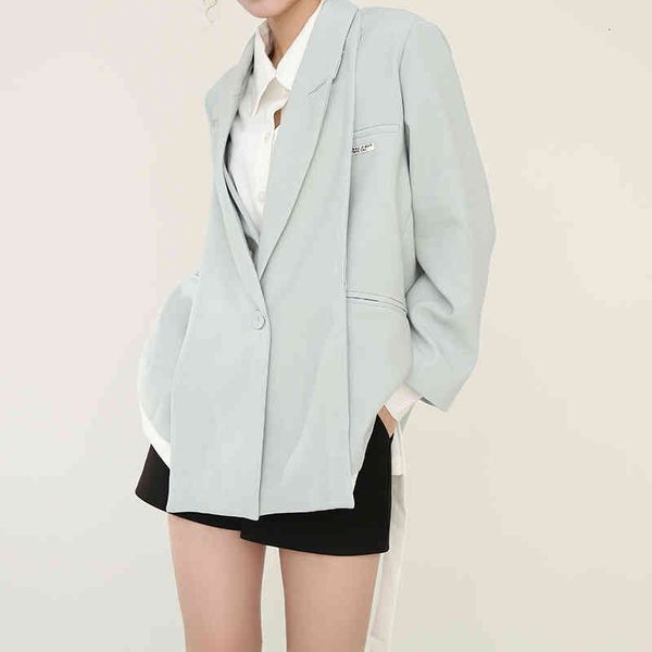 

women's suits & blazers [eam] women blue irregular split big size blazer lapel long sleeve loose fit jacket fashion spring autumn 2022, White;black