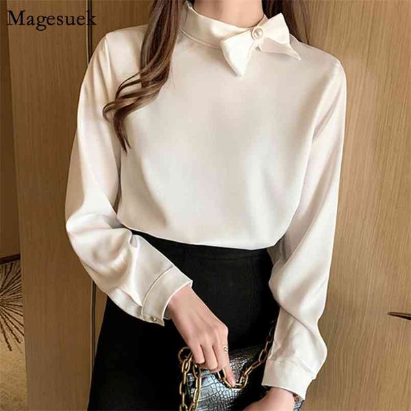 

autumn chiffon shirt women long sleeve bow casual blouses solid beading blouse straight female blusas 10495 210512, White