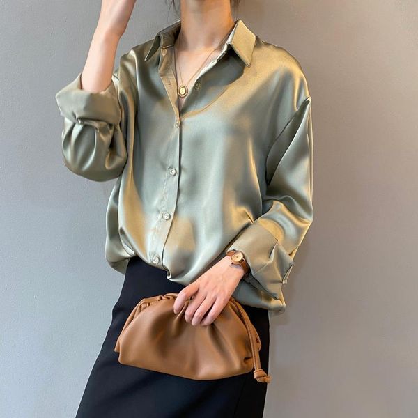 

women's blouses & shirts selected blouse 2021 spring autumn korean version pure color femme loose long sleeves lapel shirt wome, White