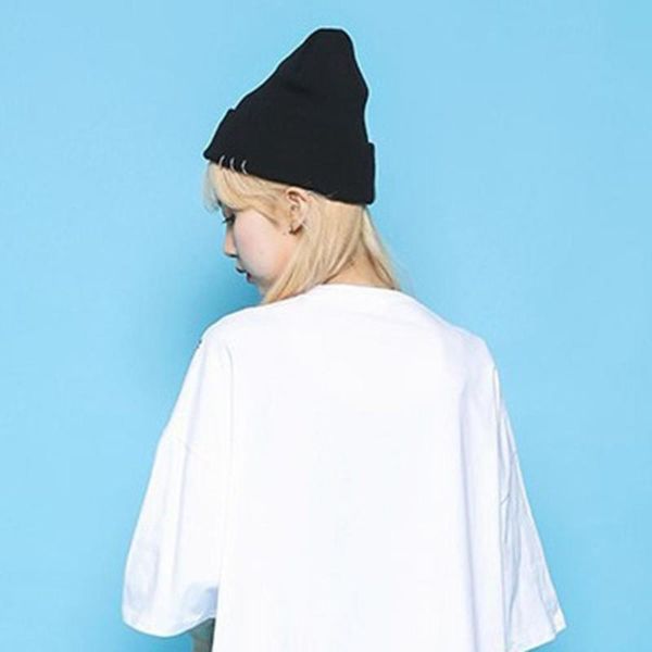 

fashion thermal beanies for women men solid woolen thickened knit cap outdoor hats, Black;white