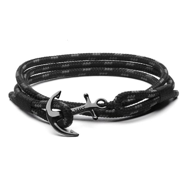 

tom hope bracelet 4 size handmade black triple thread rope stainless steel anchor charms bangle with box and tag th6, Golden;silver