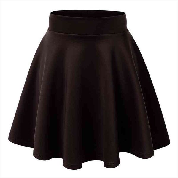

flared skater basic solid womens skirts color mini above knee versatile stretchy pleated casual skirt 5 sizes, Black