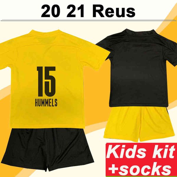 

21 20 hummels reus kids kit soccer jerseys new piszczek hazard child home away football shirt schmelzer wolf short sleeve socks uniforms, Black