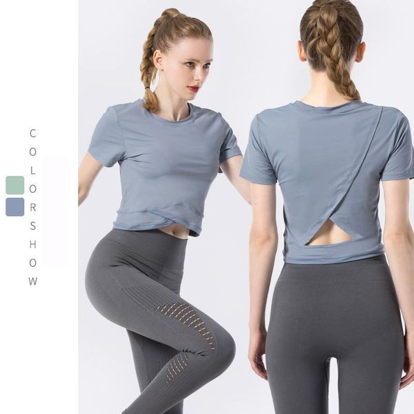 

yoga outfit summer cropped women sports t-shirts quick dry gym clothing breathable running sportswear fitness short sleeve