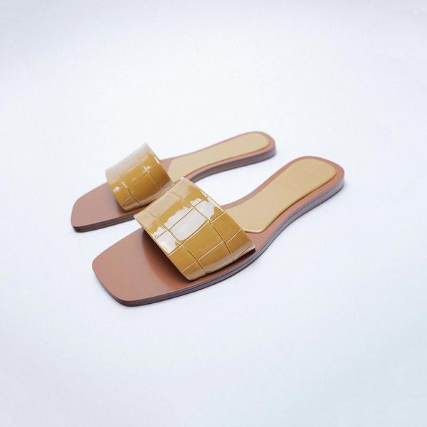 

slippers flats summer slides leisure sandals comfortable beach wear versatile patent leather flat for women flip flops, Black