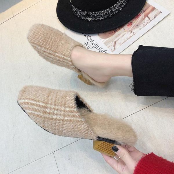 

slippers fur slides women shoes winter mullers for warm fashion comfortable cute suede loafers beige gray yellow size 35-39, Black