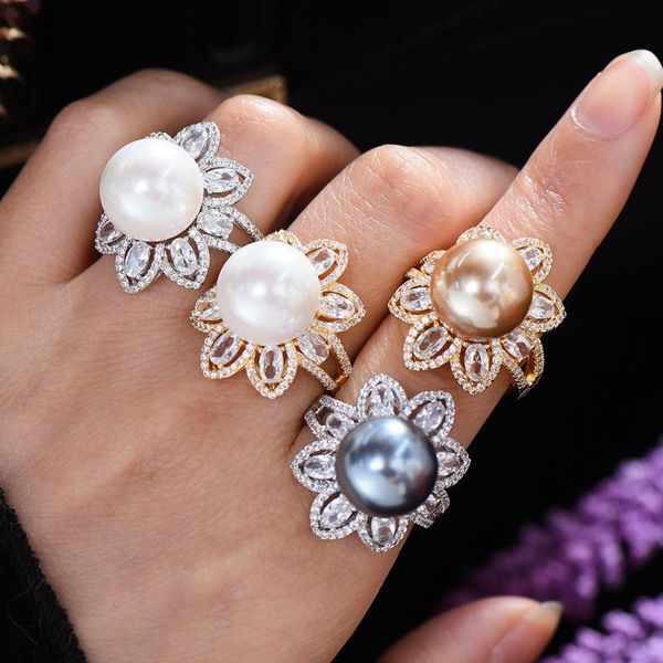 

wedding rings godki trendy pearl statement for women cubic zirconia cocktail finger bohemian beach jewelry gift, Slivery;golden
