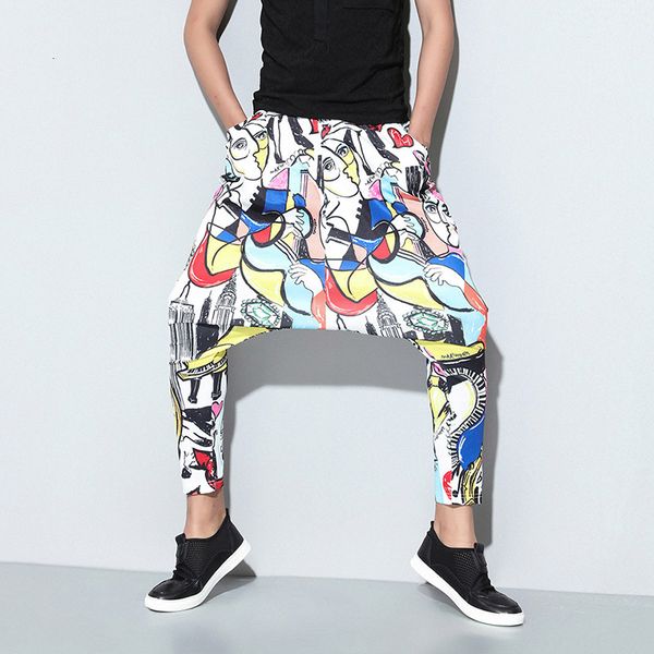 

pants trousers 2021 summer elastic waist digital printing baggy, Black;white