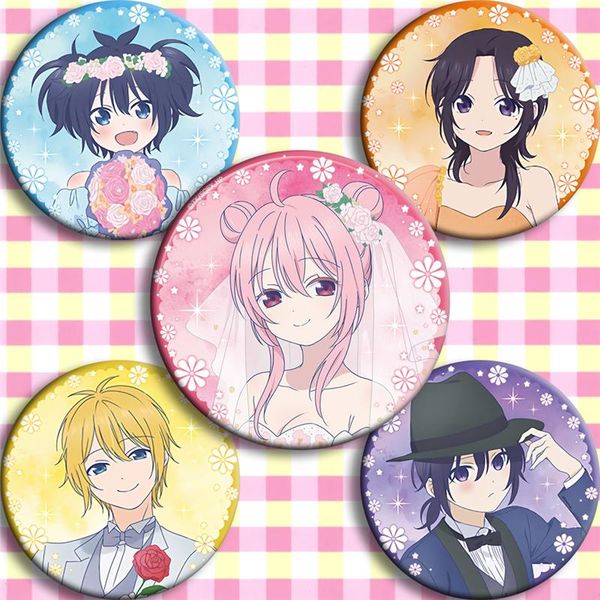 

pins, brooches 58mm happy sugar life cartoon pin badge brooch pins for backpack decor anime cosplay collection prop boy girl 5pcs/set, Gray