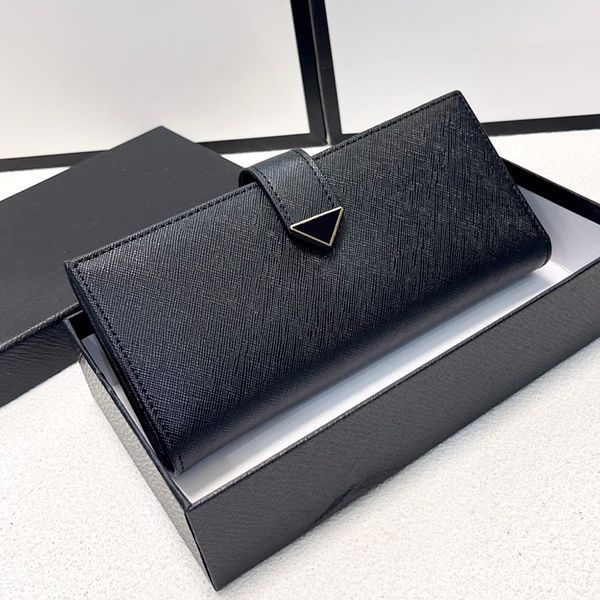 Designer Frauen Saffiano Geldbörse Lange Brieftaschen Italien Luxus Marke Dreieck Emaille Logo Rindsleder Zwei Gefaltete Brieftasche Dame Karte Halter Tasche Männer Münze Geldbörsen