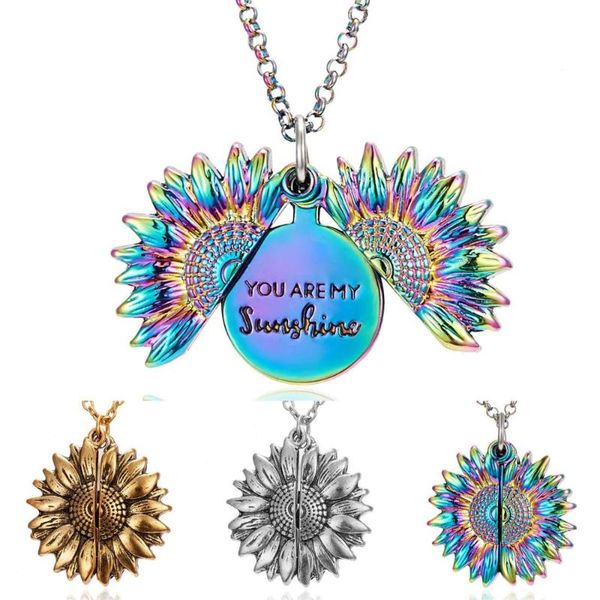 

pendant necklaces vintage creative you are my sunshine engraved open locket sunflower colorful necklace couple jewelry women drop, Silver