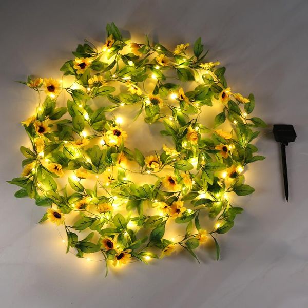 

strings led solar lights string rattan lamp waterproof two-color sunflower green vine outdoor courtyard chrismas light xmas decor