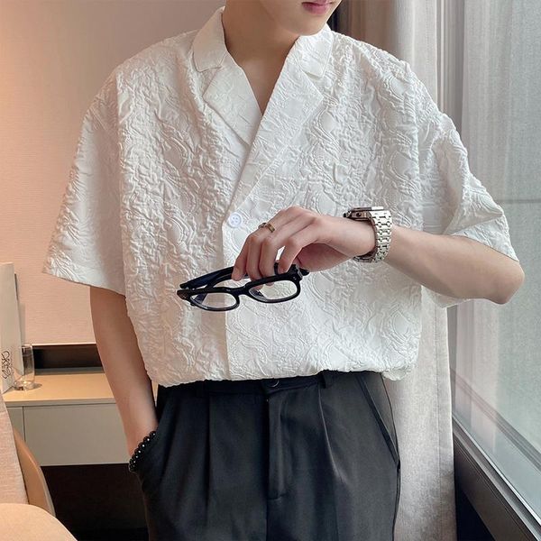 

men's casual shirts double breasted mens social elegant lapel white unusual vintage clothing suit loose blouse blends summer, White;black