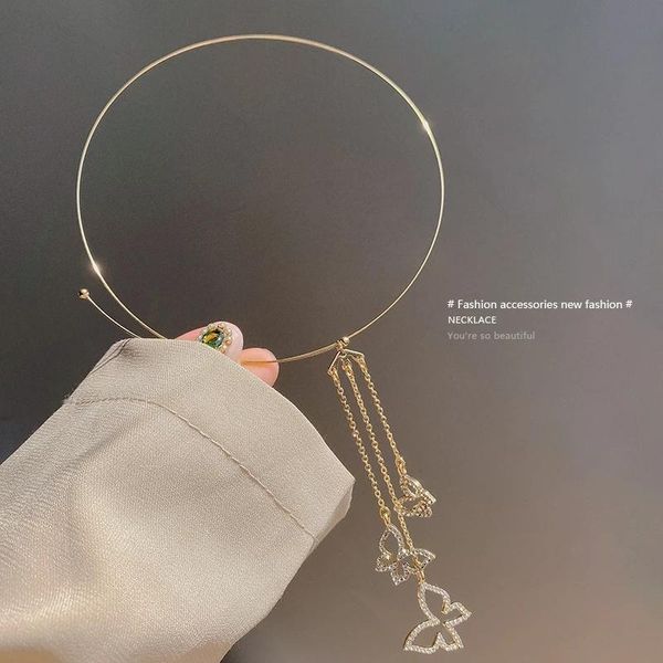 

pendant necklaces korea cold wind butterfly collar chains 2021 fashion necklace temperament tassel jewelry gift, Silver