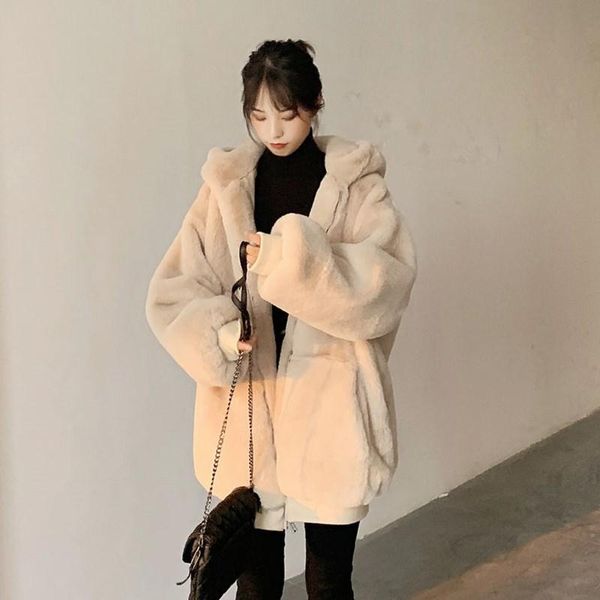 

women's jackets korean version of loose women's winter imitation rex fur in the thick hooded jacket woman, Black;brown