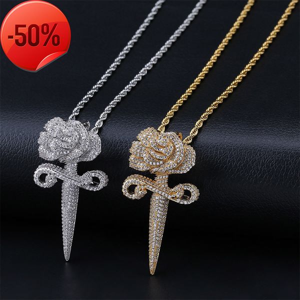 

ins rose bouquet personalized pendant gold plated zircon jewelry necklace accessories, Silver