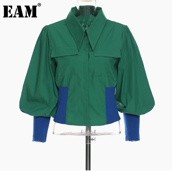 

[eam] loose fit green contrast color short jacket lapel long sleeve women coat fashion spring autumn 1dd6627 210512, Black;brown