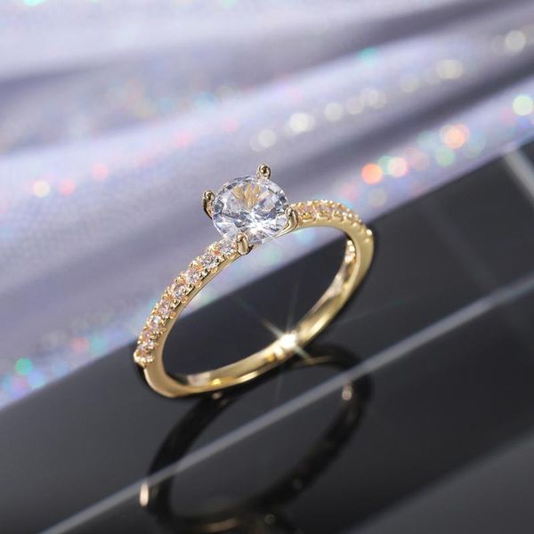 

wedding rings huitan band eternity women brilliant round zirconia luxury engagement thin elegant female jewelry drop ship, Slivery;golden