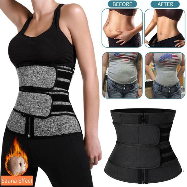 

women waist trainer belt body shapers trimmer tummy slimming boned postpartum corset shaper sauna sweat band support, Black;gray