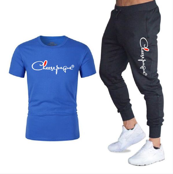 

men's tracksuits sets 100% cotton white t shirt short sleeve + elastic waist trousers men clothing two piece set fashion streetwear, Gray
