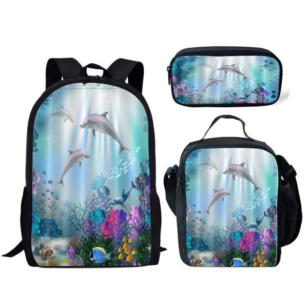 

custom dolphin 3d printed girls schoolbag children school bags kids backpack for boys kid book bag mochila infantil 2021 bookbag