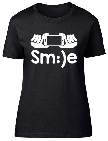 

smile selfie womans ladies fitted t-shirt, White;black