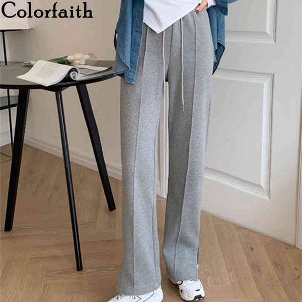 

colorfaith new women's spring autumn women pants wide leg high waist sweatpants thicken split ankle-length trousers p402 210413, Black;white