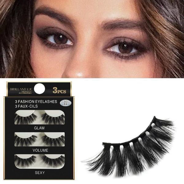 

box of 3d mink false eyelashes 3 pairs long makeup natural fake thick black wholesale lashes x51