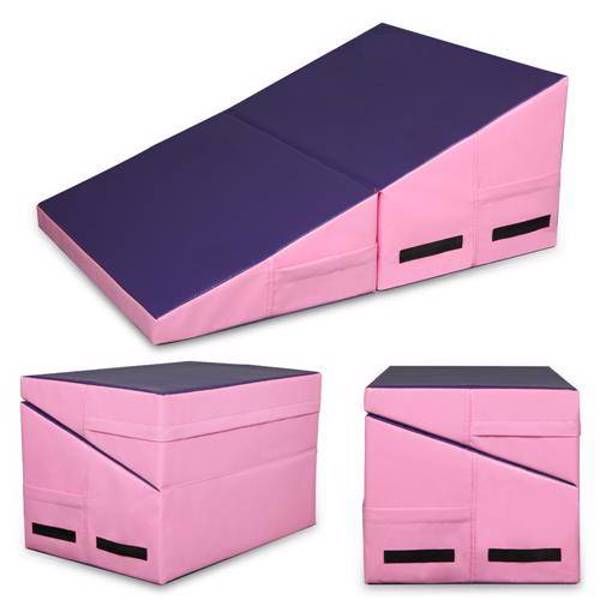 

[sks] trapezoid gymnastics mat blocks pvc mesh cloth 800d purple pink 33*24*14inch
