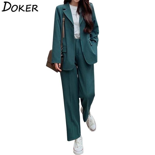 

autumn winter blazer set women fashion business office wear work suits for ladies pant suit elegant 2 two piece 210604, White;black