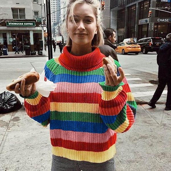 

women's sweaters women turtleneck autumn winter fashion knitted patchwork jumpers female casual long sleeve warm oversized sweaters#w3, White;black
